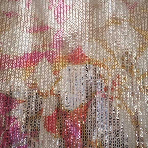 * NWT PrettyLittleThing Cream Abstract Printed Sequin Low Rise Micro Mini - Picture 4 of 6